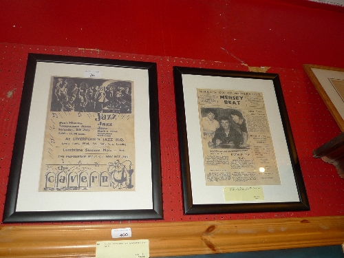 A pair of copies of paper cuttings `The Cavern` jazz club and `What`s on Merseyside`