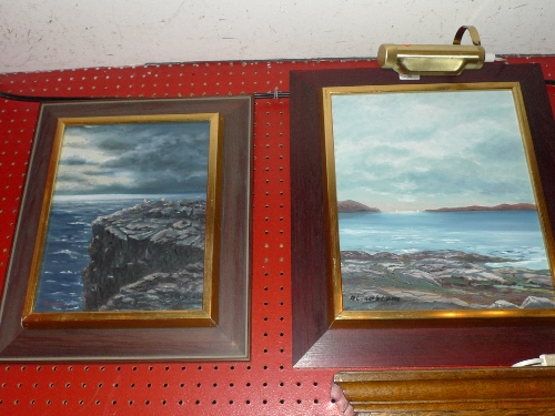 A pair of oils on canvas landscapes by Arnold Lindblom one of a coastal scene the other of a cliff