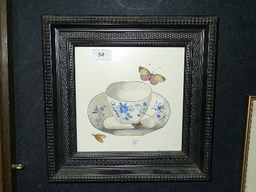 A portrait study of a Chinese cup and saucer and a butterfly