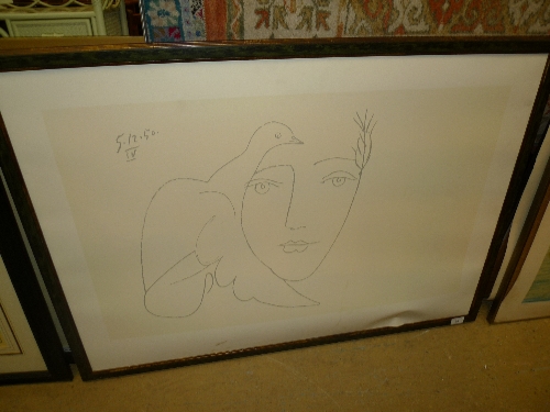 A Picasso print of a ladies profile, dated