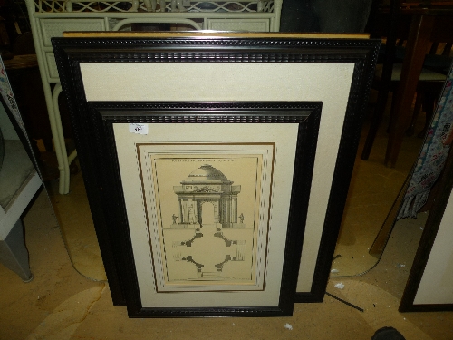 A set of three architectural prints within ebonised frames