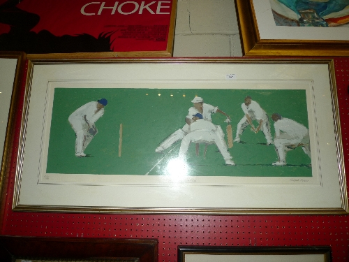 A Limited Edition cricket print entitled `A Thin Edge` signed