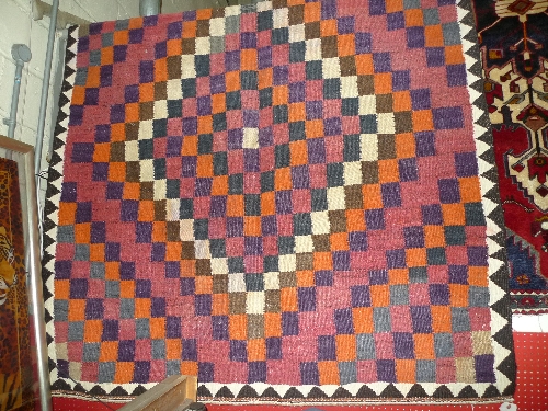 A fine old Southwest Persian Qasiga Kilim 320 cm x 165 cm repeating square shaped motifs all over