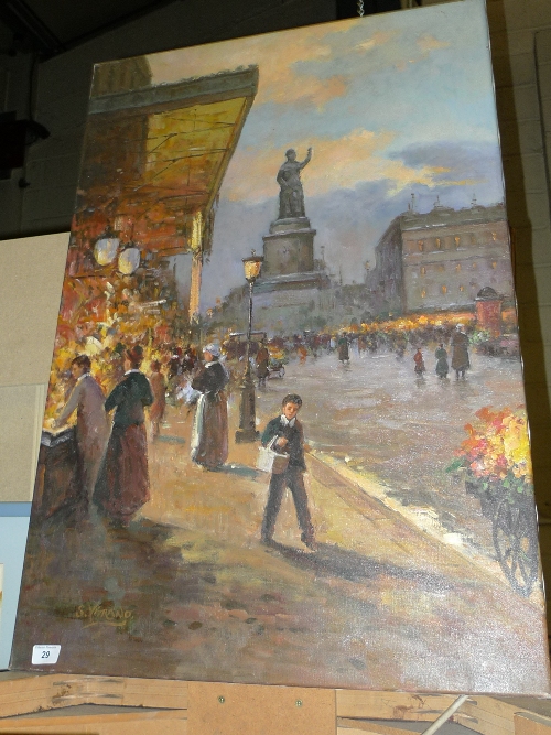 An oil on canvas French Parisian street scene