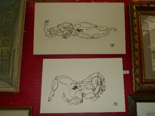 A pair of abstract contemporary wire studies signed Skye Ferrante