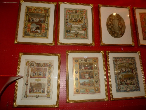 A set of seven glazed and framed collages of Queen Victorian and Prince Albert