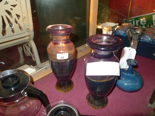 A pair of Blue John style bulbous form vases