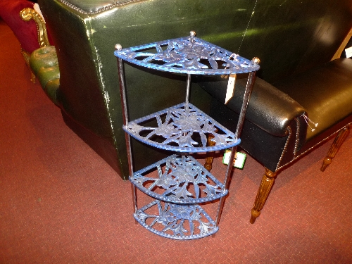 A Victorian style blue enamel four tier saucepan rack