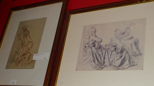 A French print of a drawing by Antoine Watteau together with another