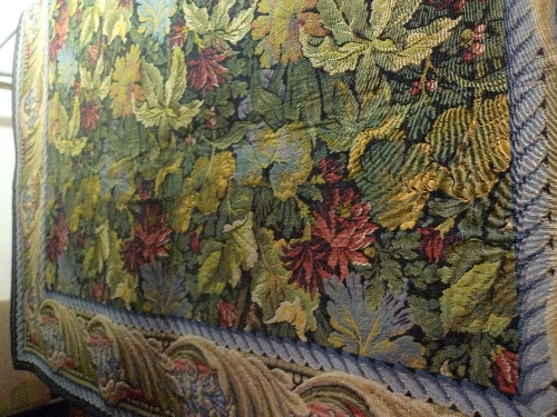 A William Morris style tapestry panel decorated with autumn leaves 200cm x 140cm