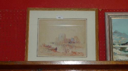 A C19th watercolour river scene attributed to J B Pyne according to the Kensington Gallery label