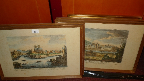 A set of four hand tinted engravings of Paris together with a Naples scene