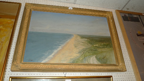 An oil on board Quaiois a Portugal sandy shore scene by C Sly