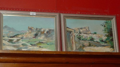 Two C20th oils on board by Michael D`Aguilar by Vista de Salobrena and Vella Salobrena