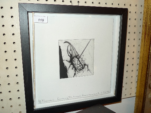 An etching and drypoint of a beetle signed limited edition Les Biggs