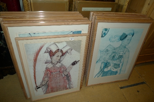 A set of fourteen photogravures of fresco portraits framed and glazed