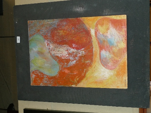 An oil on board abstract composition signed lower left