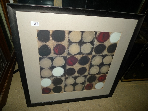 A colour print geometric circles framed and glazed and a similar print Soho Capes