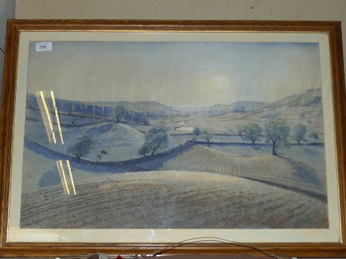 A  photogravure of valley scene with river within oak frame