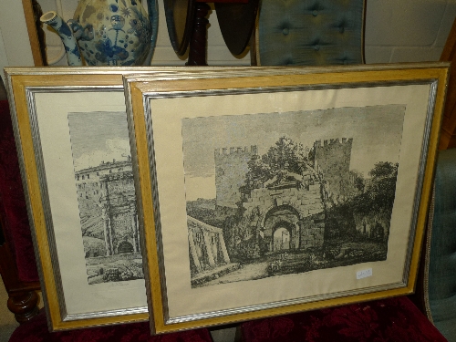 A pair C19th engravings after Rossini of `Rome` framed and glazed