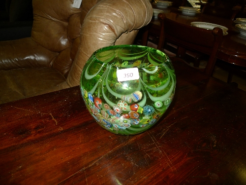 A Murano style coloured glass bowl with millefiori decoration