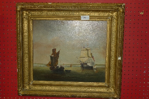 A C19th oil on board of sailing vessels in gilt frame