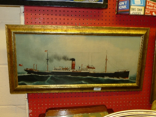 An oil on canvas of a steam liner within gilt frame