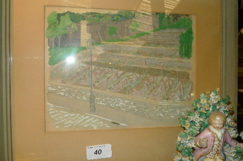 A French watercolour of a vineyard signed framed and glazed