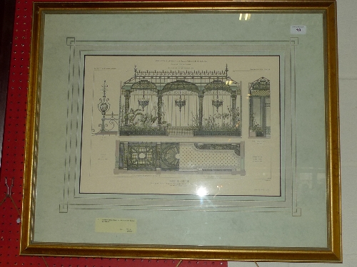 A French coloured print architectural study framed and glazed