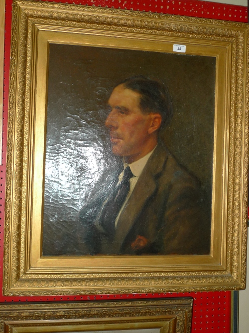 A 1930's oil on canvas portrait of an officer within gilt frame