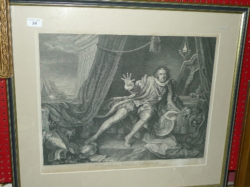 A C19th engraving after Hogarth 'Mr Carrick in the Character of Richard III'