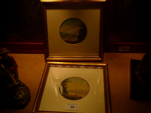 A pair of miniature watercolours - lakescapes framed and glazed