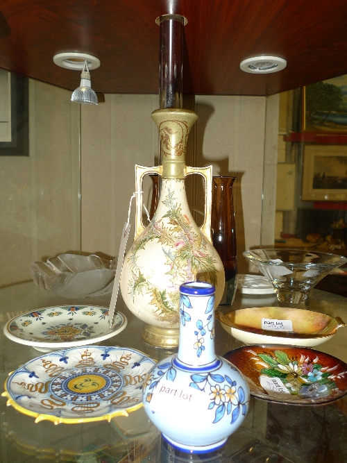 A Nevers pottery posy vase, Limoges dish, Royal Wilton dish and others