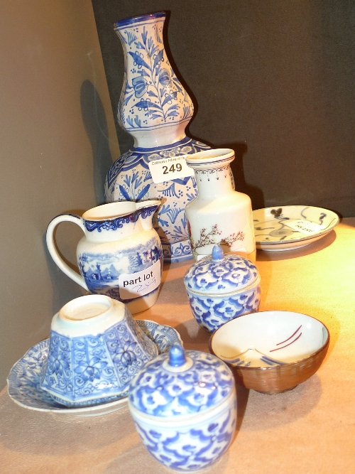 A collection of porcelain including French Faience, Japanese vase, Chinese tea cups and others