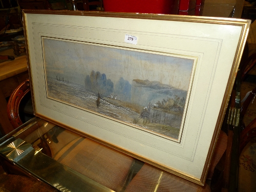 A watercolour coastal scene with sailing vessels afloat signed E Earp and a watercolour country