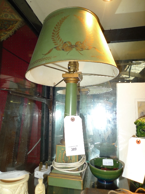 A French design Toleware table lamp having gilded detail
