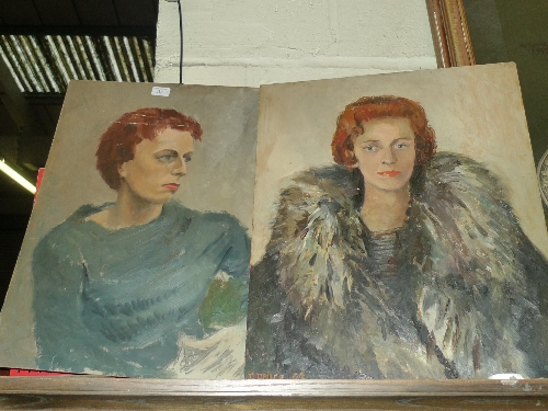 A pair of oils on board female portraits unframed