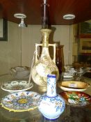 A Nevers pottery posy vase, Limoges dish, Royal Wilton dish and others