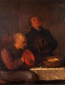 Circle of Adriaen Brouwer, Peasants in an interior, Oil on panel, 15 x 12.5cm (6 x 5 in)