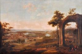 Dutch School (18th century) An extensive landscape with architectural ruins, Oil on canvas, 74 x
