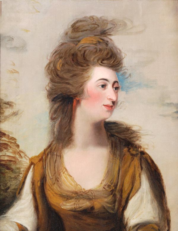 Follower of George Romney, Portrait of a lady, said to be Mrs Henry Pope, half-length, in a yellow