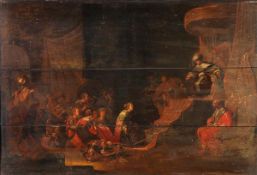 Circle of Rombout van Troyen, The Continence of Scipio, Oil on panel (split) Panel maker’s mark on