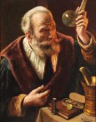 DDS. Leon de Meutter Brunin (1861-1949) The alchemist, Oil on canvas, Signed lower right, 65 x 55