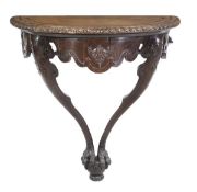 A George II Irish walnut console table, circa 1740, of semi-elliptical form, with ebonised banding