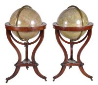 A fine pair of Victorian 18 inch floor-standing library globes. Thomas Malby and Son, London for