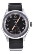 Cyma, a gentleman’s stainless steel military wristwatch, circa 1945, ref. 24184, the two piece