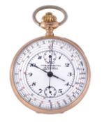 A. Ferreol, an 18 carat gold open face chronograph pocket watch, no. 28012, the four piece hinged