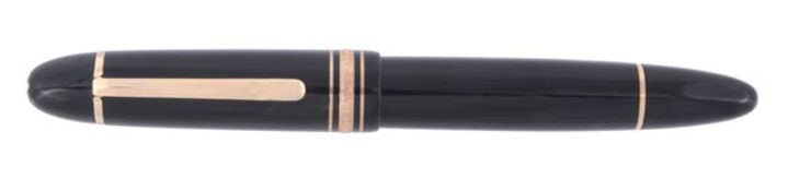 Montblanc, Meisterstuck, 149, a black resin fountain pen, the barrel and cap with gilt trim and
