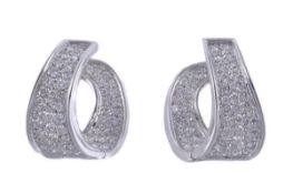 A pair of diamond hoop earrings, the hinged hoops pavé set to the front and back throughout with