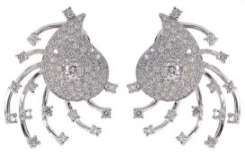 A pair of diamond ear clips, the tear drop shaped ear clips pavé set with brilliant cut diamonds,